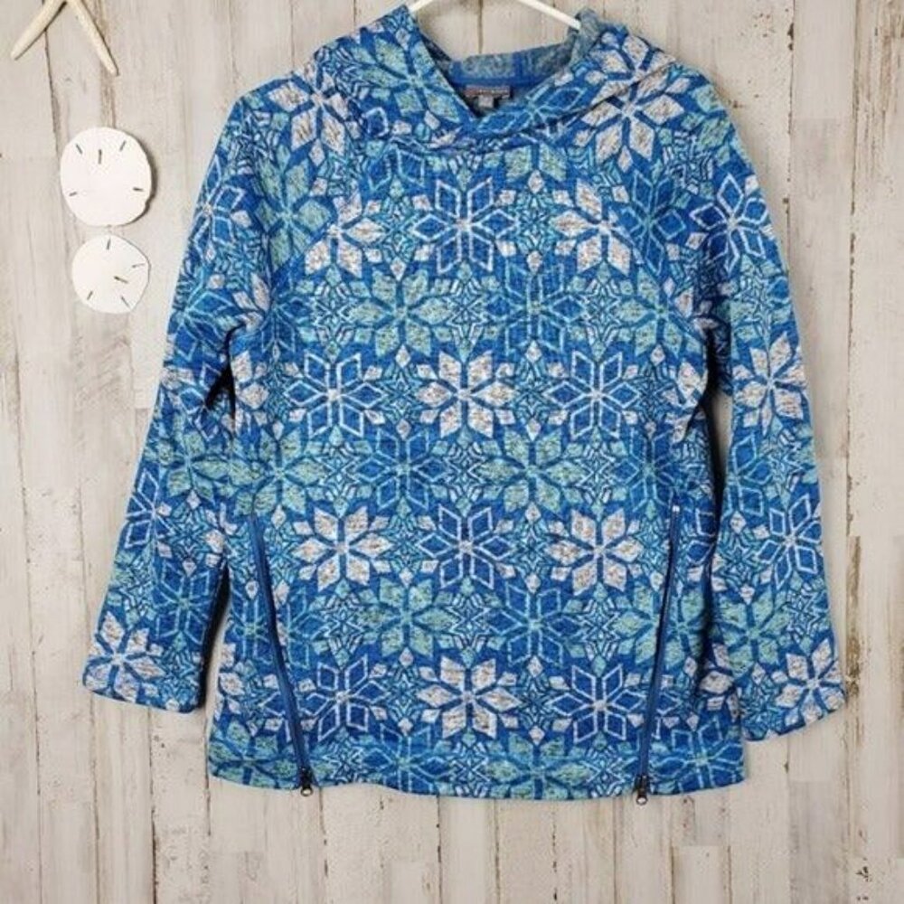 Talbots Snowflake Fleece Hoodie Blue & White Size Medium